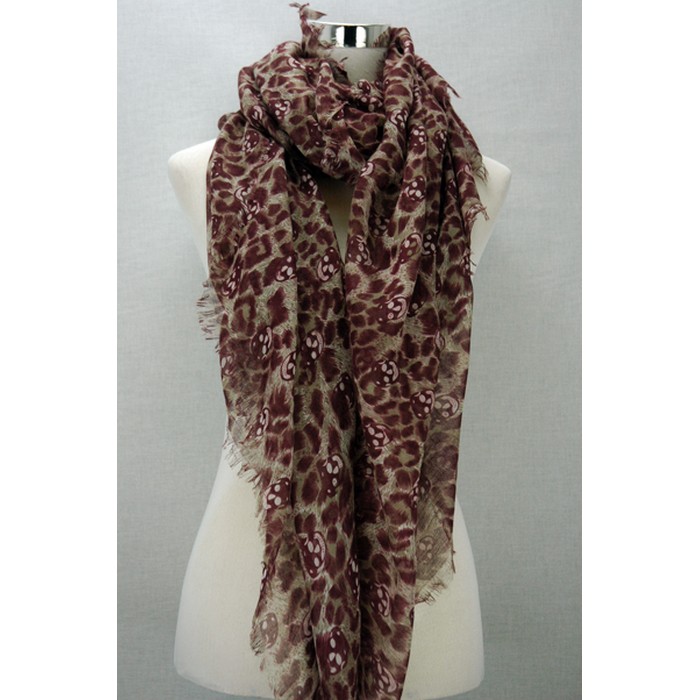 Skull leopard print scarf- red